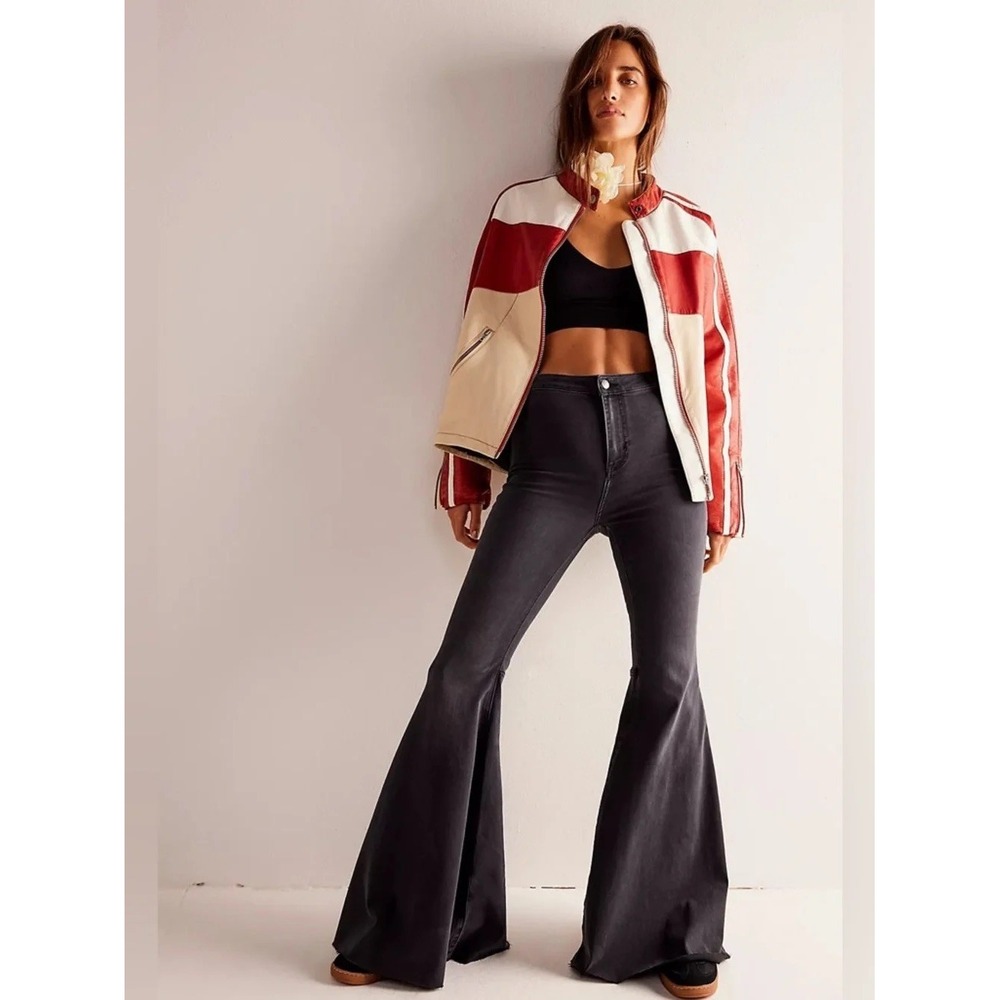 Free People Just Float On Flare Jeans Faded Black High Rise Bell Bottom 28